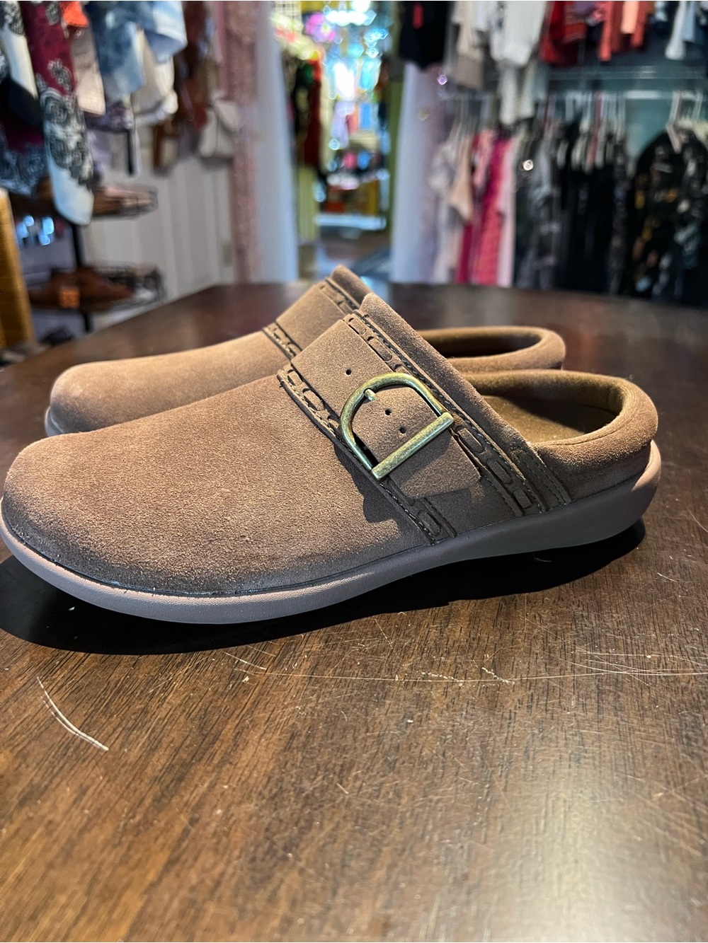 REVITALIGN Nuevo Suede southwest Mule with Buckle Bison  size 7B
